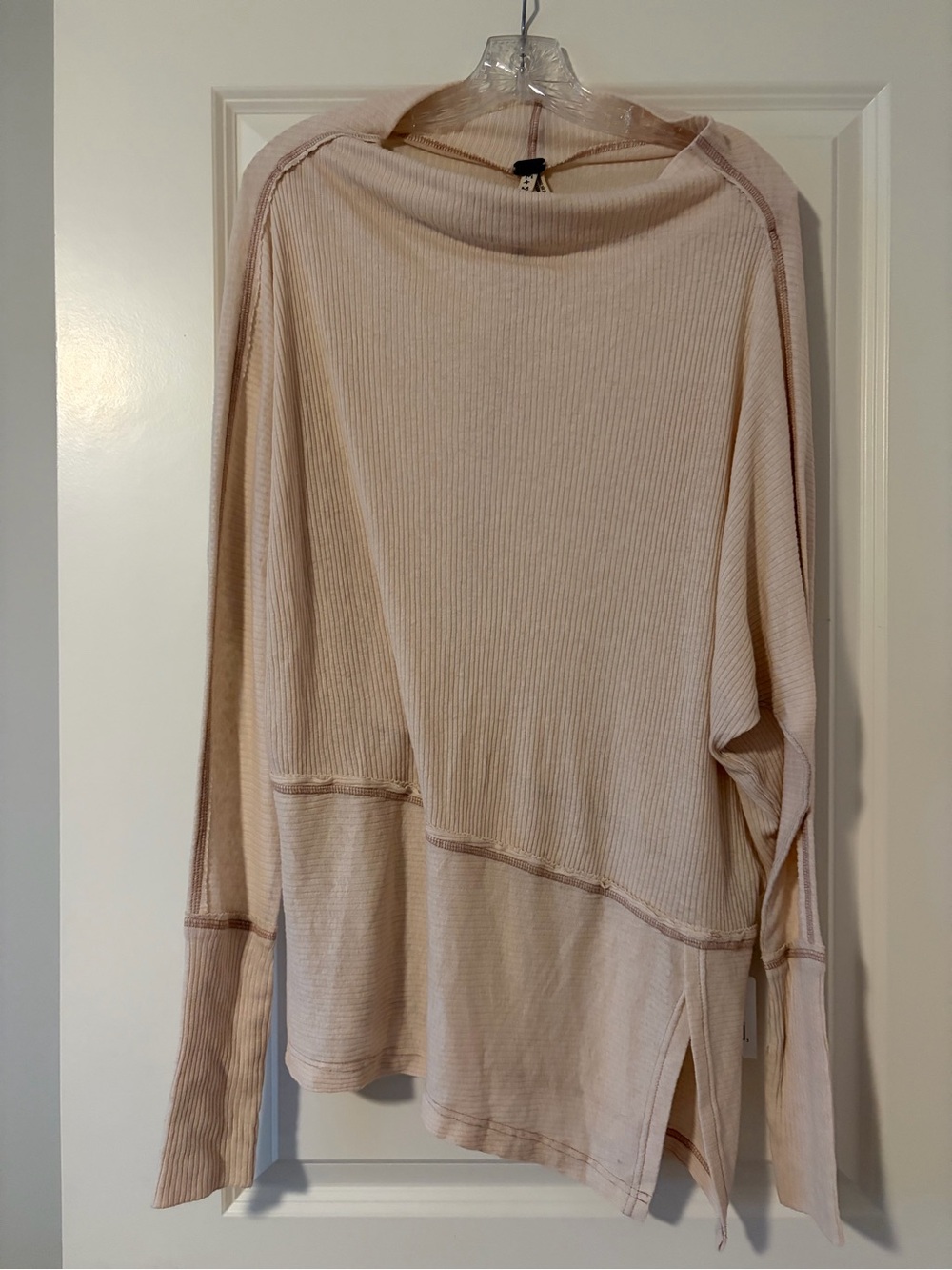 We The Free Ribbed Cowl Neck Asymmetrical Ribbed Tunic
